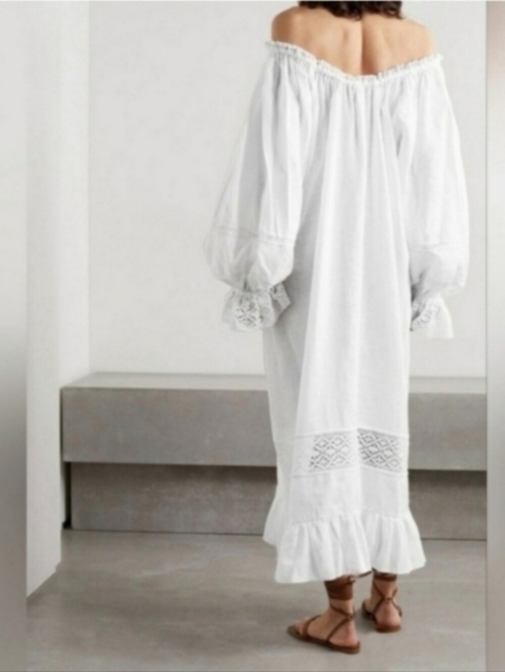 Sleeper 100% linen paloma crochet lace midi dress, one size - Picture 7 of 16
